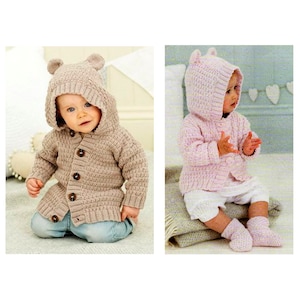 Vintage Knitting Pattern  Baby and Children's Teddy Bear Hoodies Boy Girl  Jacket Pram Coat Matinee Hooded Hood Ears DK Newborn - 5yrs