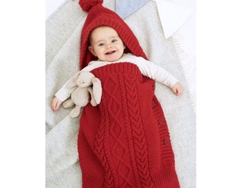 Knitting Pattern Baby Sleeping Bag Cocoon Sleep Sack Papoose  Cable Aran Style INSTANT DOWNLOAD PDF