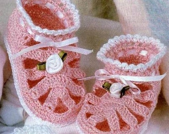 ENGLISH Vintage Crochet Pattern PDF Baby Sandals Christening Baptism Shoes Booties Bootees Lace Ribbon