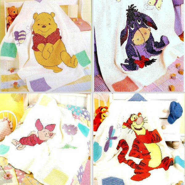 Vintage Crochet and Cross Stitch Pattern  Pooh Afghans Winnie the Pooh, Tigger, Piglet and Eeyore Blanket Bedspread Throw Baby Blanket