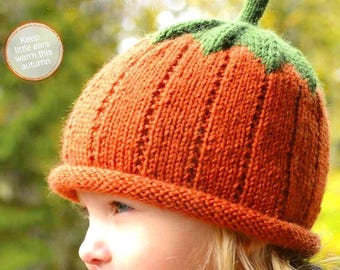 ENGLISH Knitting Pattern PDF Pumpkin Hat Baby Beanie Dk  Newborn Toddler Kids Boys Girls Halloween Trick or Treat Bonfire Night Novelty Hat