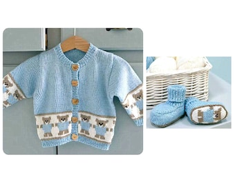 ENGLISH Vintage Knitting Pattern Baby Toddler Teddy Bear Cardigan and Bootees Matinee Jacket Coat Boots 6mths-2yrs  Sports 4ply