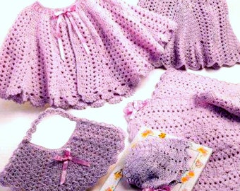 RETIREMENT SALE *** Vintage Crochet Pattern  Baby Lace Layette  Cape Dress Bonnet Bib Afghan  Pram Cot Blanket  Lacy Matinee Set Poncho Hat