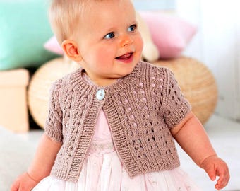 Vintage Knitting Pattern PDF Baby Toddler Girl's Cardigan or Shrug Lace Bolero Cropped Summer Party Wedding DK Worsted 8ply 0-7y 16-26ins