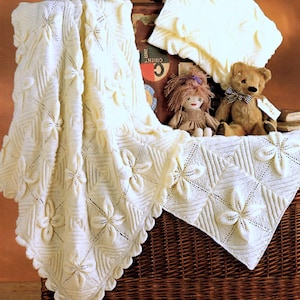 ENGLISH Vintage Knitting Pattern PDF Download Leaf Pattern Baby Blanket Cot Pram Cover Shawl DK Worsted 8ply and 4ply