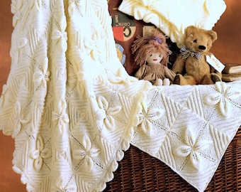 ENGLISH Vintage Knitting Pattern PDF Download Leaf Pattern Baby Blanket Cot Pram Cover Shawl DK Worsted 8ply and 4ply