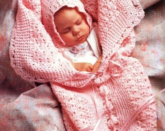 ENGLISH Vintage Crochet Pattern PDF  Baby Bunting and Bonnet   Sleeping Bag Sleep Sack Cocoon Hat