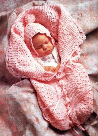 30 Cozy Sack Hat Crochet Patterns for Winter, Gifts, and Photo Props 22 Vintage Baby Bunting and Bonnet Sleeping Sack Pattern