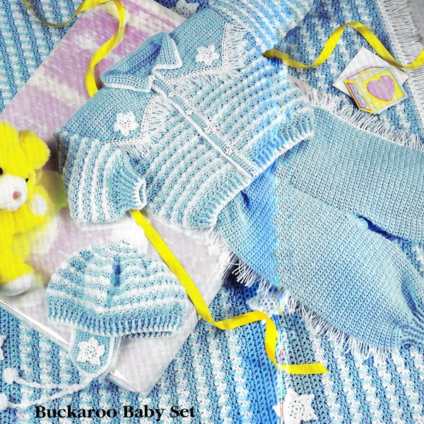 Vintage Crochet Pattern PDF Baby Buckaroo Blanket Jacket Pants Hat  Rodeo Cowboy Baby Boy Matinee Set Cardigan Bonnet Afghan Pram Set Star
