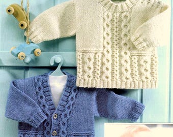 ENGLISH Baby Knitting Pattern PDF Sweater Jacket Cardigan Newborn Toddler Child Boy Girl Coat Vintage DK Worsted 16-26in Cable Jumper Collar