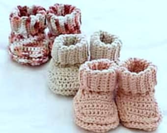 Vintage Crochet Pattern Simple Baby Booties Boots Shoes  Baby Shower Gift Christening Easy Beginner 3-12 months DK Cotton