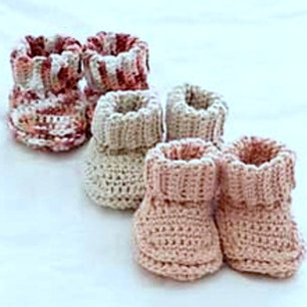 Vintage Crochet Pattern Simple Baby Booties Boots Shoes  Baby Shower Gift Christening Easy Beginner 3-12 months DK Cotton