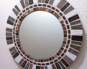 Round mirror with tile and stone