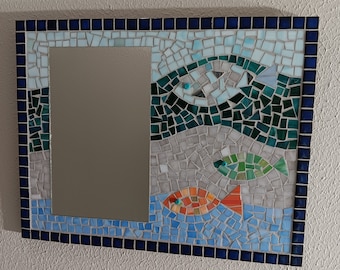 Beachy Fish Mosaic wall art with mirror.