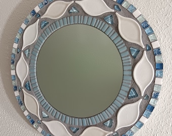 Accent Tile Wall Mirror with blue, gray and white
