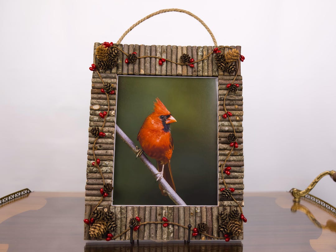 Framed Cardinal Photo Print, Rustic, Handcrafted, Twig Picture Frame ...