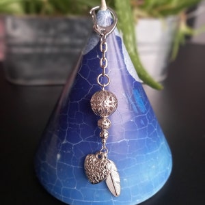 Handmade pendant - Feather & Luck, keychain, bag charm, antique silver, jewelry, vintage style