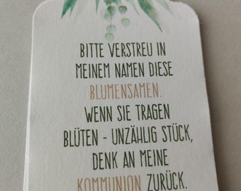 20 Etikettenanhänger Etikettenanhänger - Gastgeschenk Blumensamen Anhänger ", Taufe, Kommunion, Konfirmation, Hochzeit