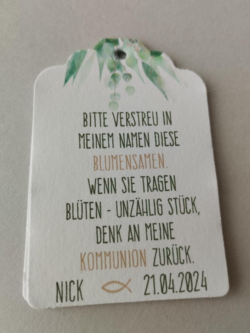 35 Etikettenanhänger Etikettenanhänger Gastgeschenk Blumensamen Anhänger , Taufe, Kommunion, Konfirmation, Hochzeit Bild 1