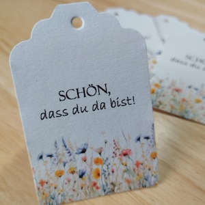20x beschriftete  Etikettenanhänger Wildblumen für Taufe, Kommunion, Hochzeit, Konfirmation | süßes Blumenmuster