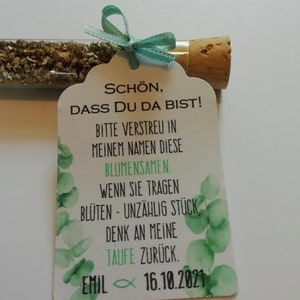 40 Etikettenanhänger Gastgeschenk Blumensamen Anhänger , Taufe, Kommunion, Konfirmation, Firmung Bild 2