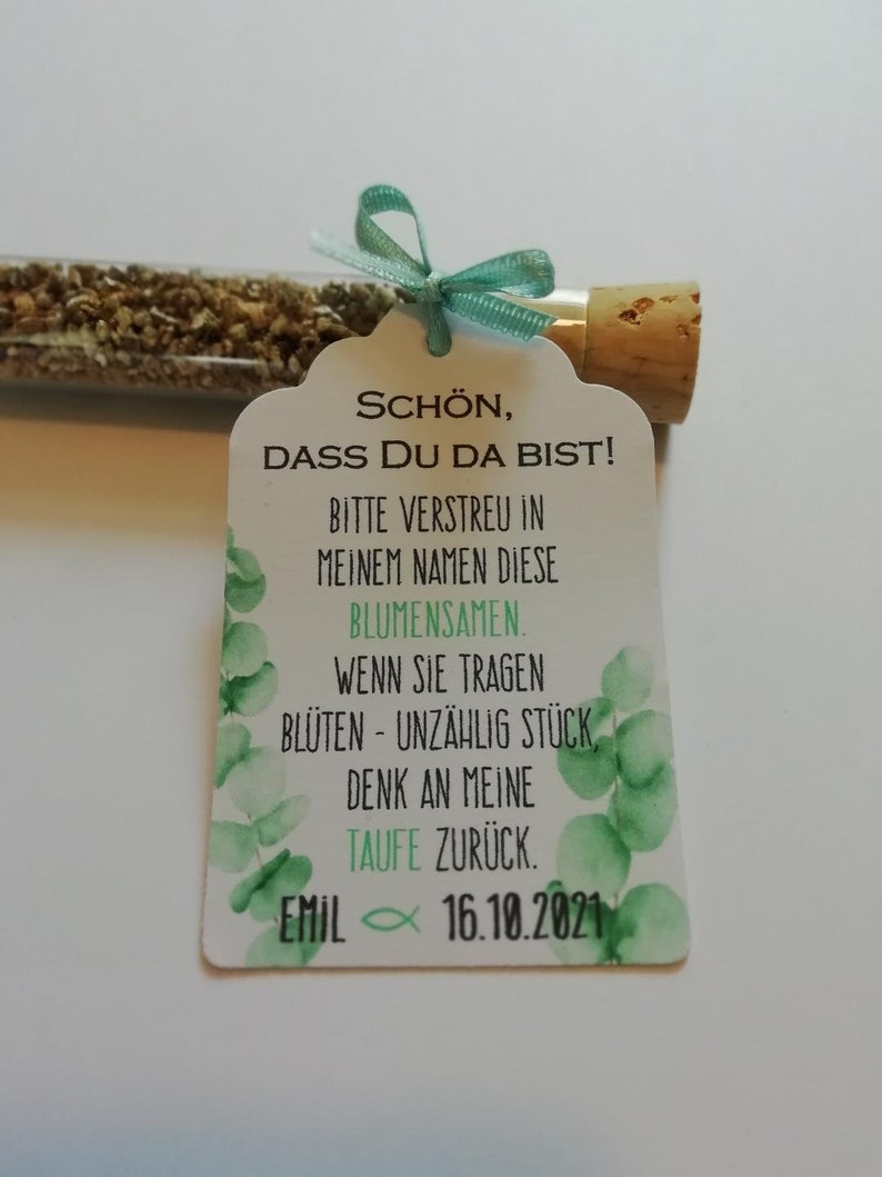 40 Etikettenanhänger Gastgeschenk Blumensamen Anhänger , Taufe, Kommunion, Konfirmation, Firmung Bild 1