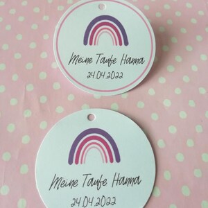 30 Taufanhänger Papieranhänger Etiketten Tags  Regenbogen Personalisiert Taufe