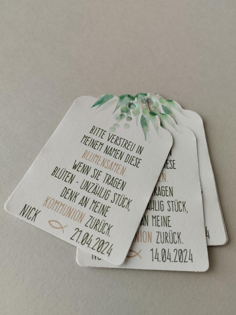 35 label tags guest gift flower seed tags, baptism, communion, confirmation, wedding image 3
