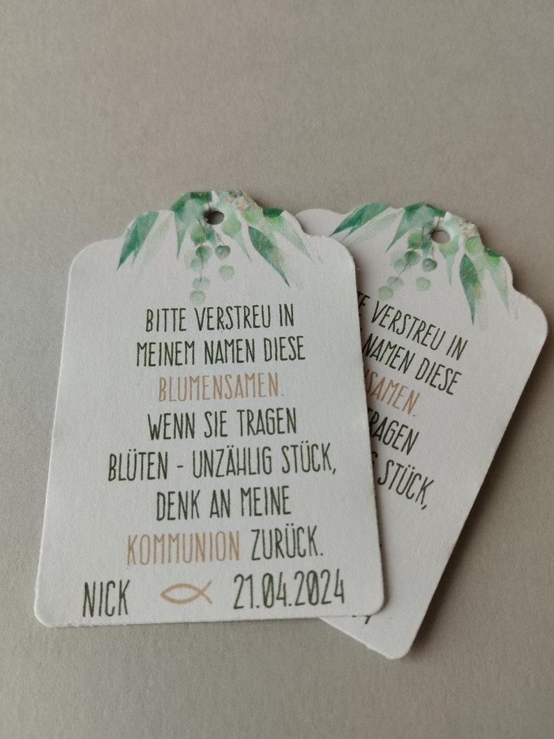 35 label tags guest gift flower seed tags, baptism, communion, confirmation, wedding image 2