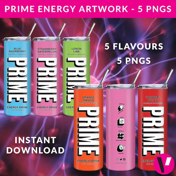 Prime Energy Tumbler Design Bundle, 20oz Skinny Tumbler Wrap, PNG Digital Download, Sublimation, Logan Paul, KSI, Energy Drink