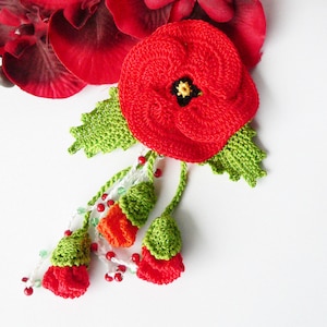 EN/DE Bag pendant (deco) poppy with buds, length approx. 10 cm