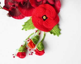 EN/DE Schlüsselanhänger Mohn mit Knospen, Länge ca. 10 cm