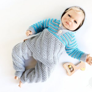 EN/EN 2 PDFs-Set: jumper & trousers &quot;Leon&quot;, Sizes 0 m.-3 y./5 y.