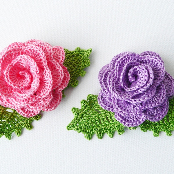 EN/DE Crochet flower: rose with the leaves (size 4-5 cm)