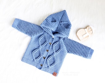 EN/DE Baby & children&#39;s jacket &quot;Jan&quot;, size 50-116 (raglan, cable stitch)