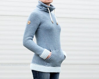 FR/DE Sweat à capuche "Jeans", taille. 36-54 (modèle au crochet)