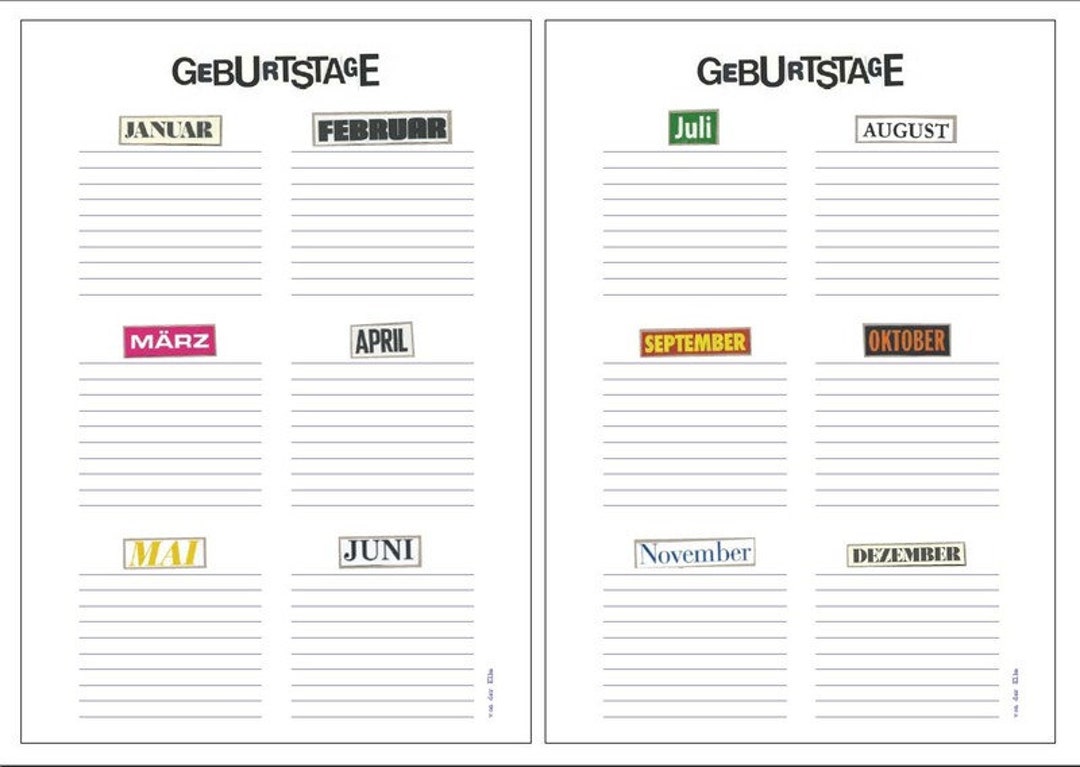 Geburtstags-Kalender DIN A4 auf Strukturkarton - Etsy.de