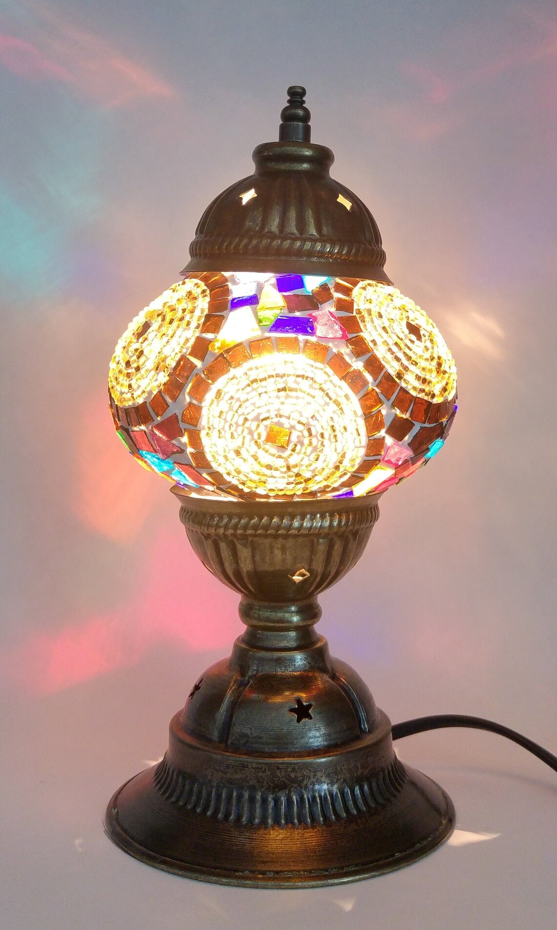 Small Multicolor Mosaic Glass Decorative Handmade Table Lamp Etsy