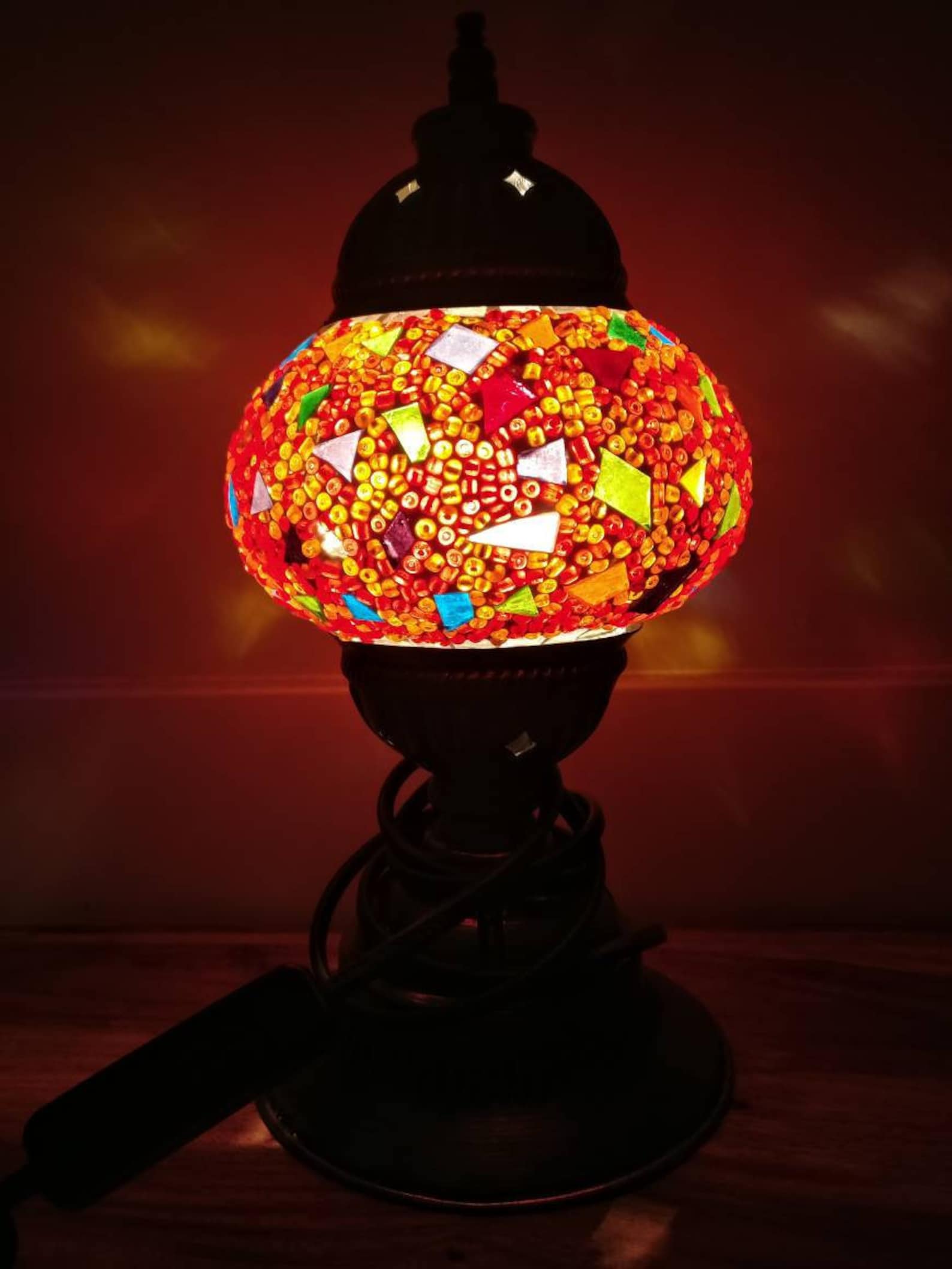Small Multicolor Mosaic Glass Decorative Handmade Table Lamp With