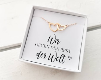 Zwei Herzen • Herzkette • Valentinstag • Fernbeziehung • wir gegen den Rest der Welt • Geschenk für sie • Jubiläum • Halskette