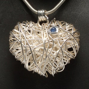 Silver Pendant Heart with Sapphire Cabochon image 1