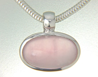 Pendant rose quartz Cabochon oval 22 x 14 mm sterling silver matt