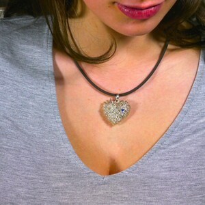 Silver Pendant Heart with Sapphire Cabochon image 3