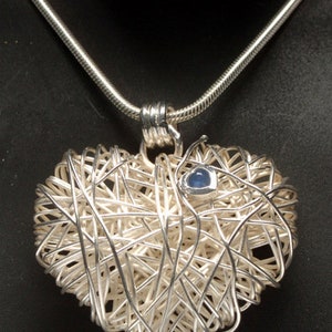 Silver Pendant Heart with Sapphire Cabochon image 2