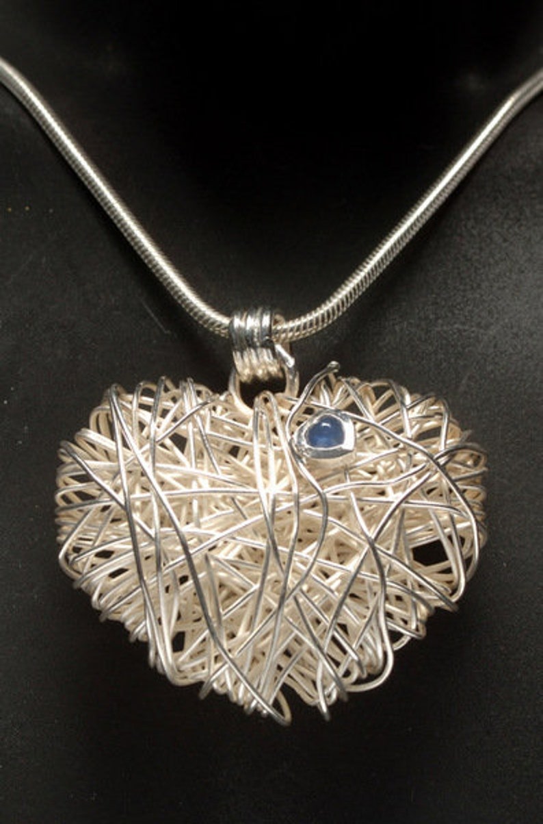 Silver Pendant Heart with Sapphire Cabochon image 2