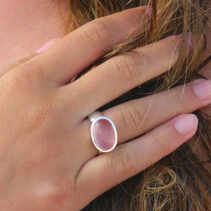 Silver ring rose quartz oval 14 x 10 mm