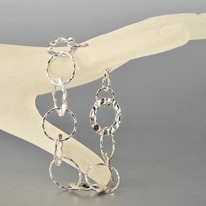 Silver bracelet, hammered round links image 2