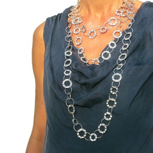 solid silver chain hammered 45 cm, 60 cm or 90 cm image 1