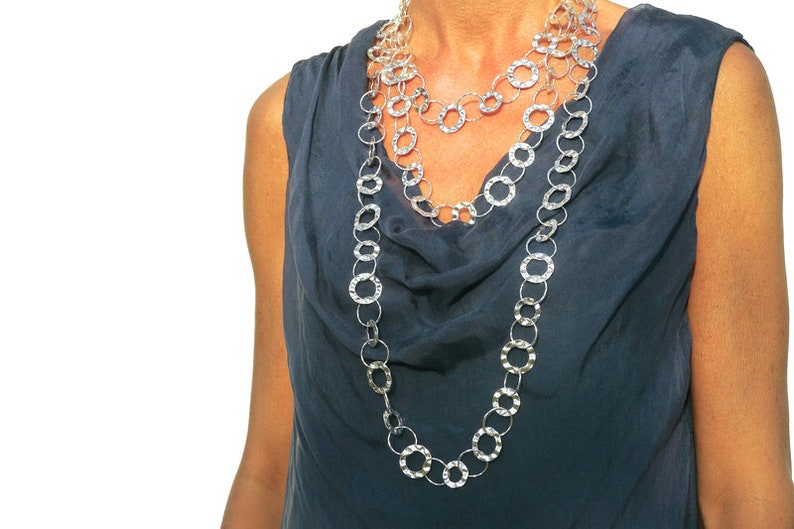 solid silver chain hammered 45 cm, 60 cm or 90 cm image 1