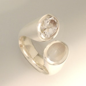 Silver ring open moonstone and rock crystal image 1